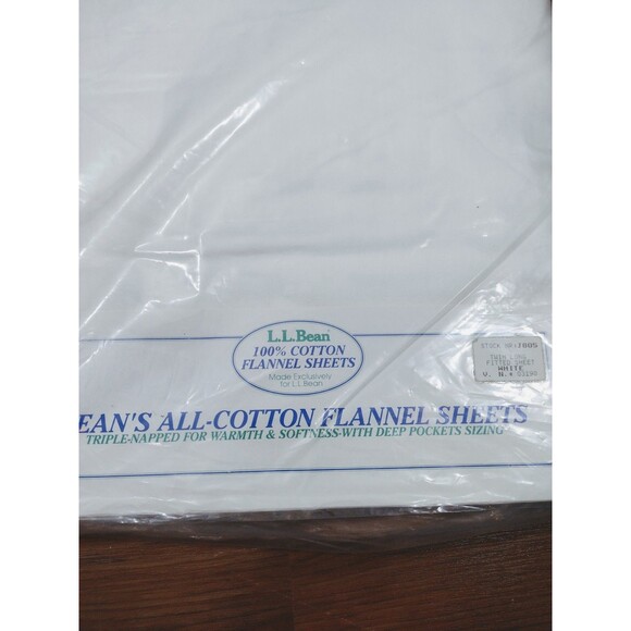 LL Bean 100% Cotton Flannel Twin Long Sheet Set White Portugal NEW In Package - Picture 4 of 9